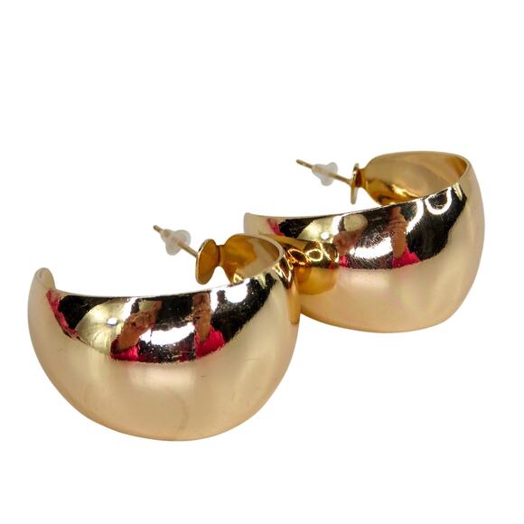 1980s Vintage Gold Hoop Earrings Chunky Thick Hoops Earrings 1" - Picture 6 of 9